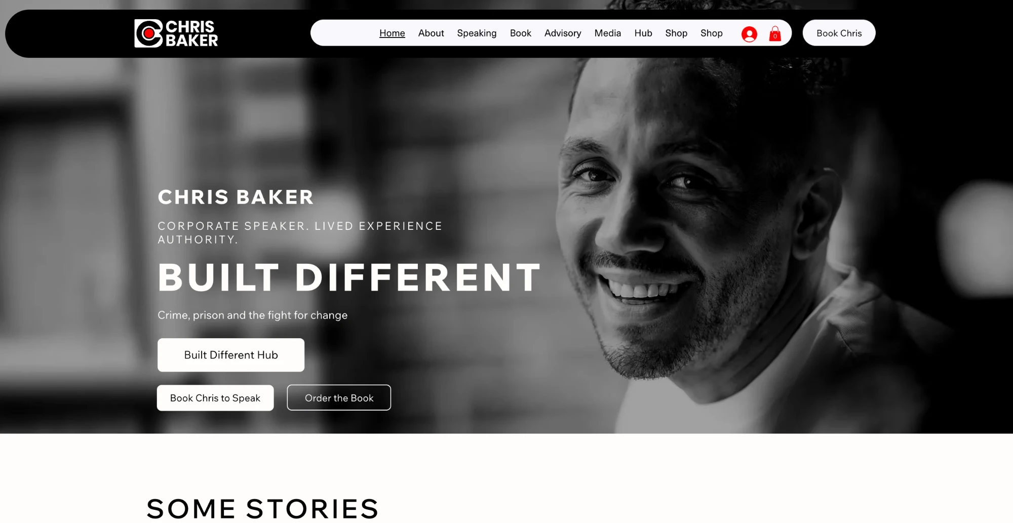 Hero section of the Chris Baker — Speaker Content website