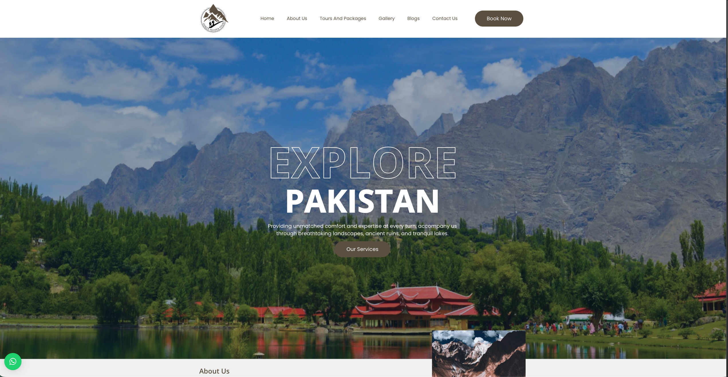 Hero section of the Hunza Heaven Tours website